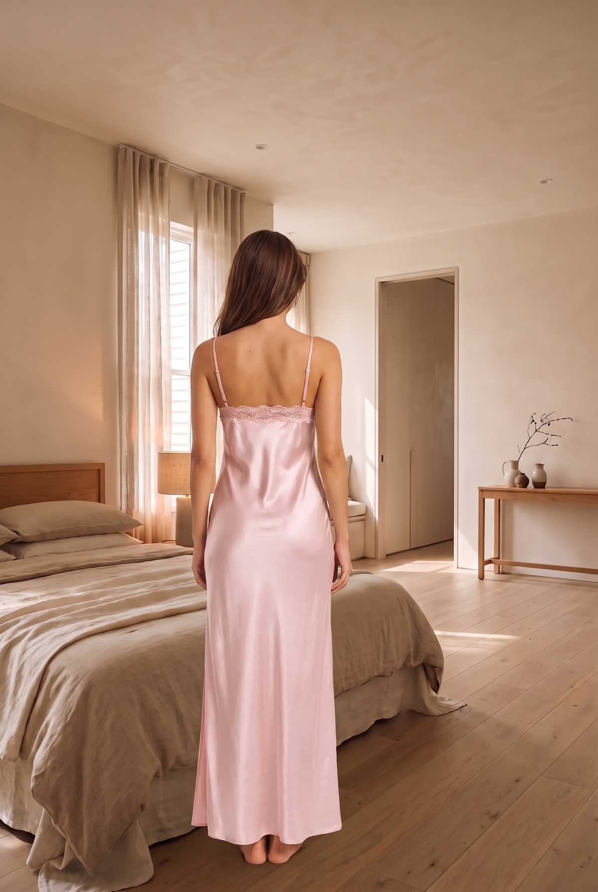 Pink Lace Trim Side Slit Nightdress product image 4
