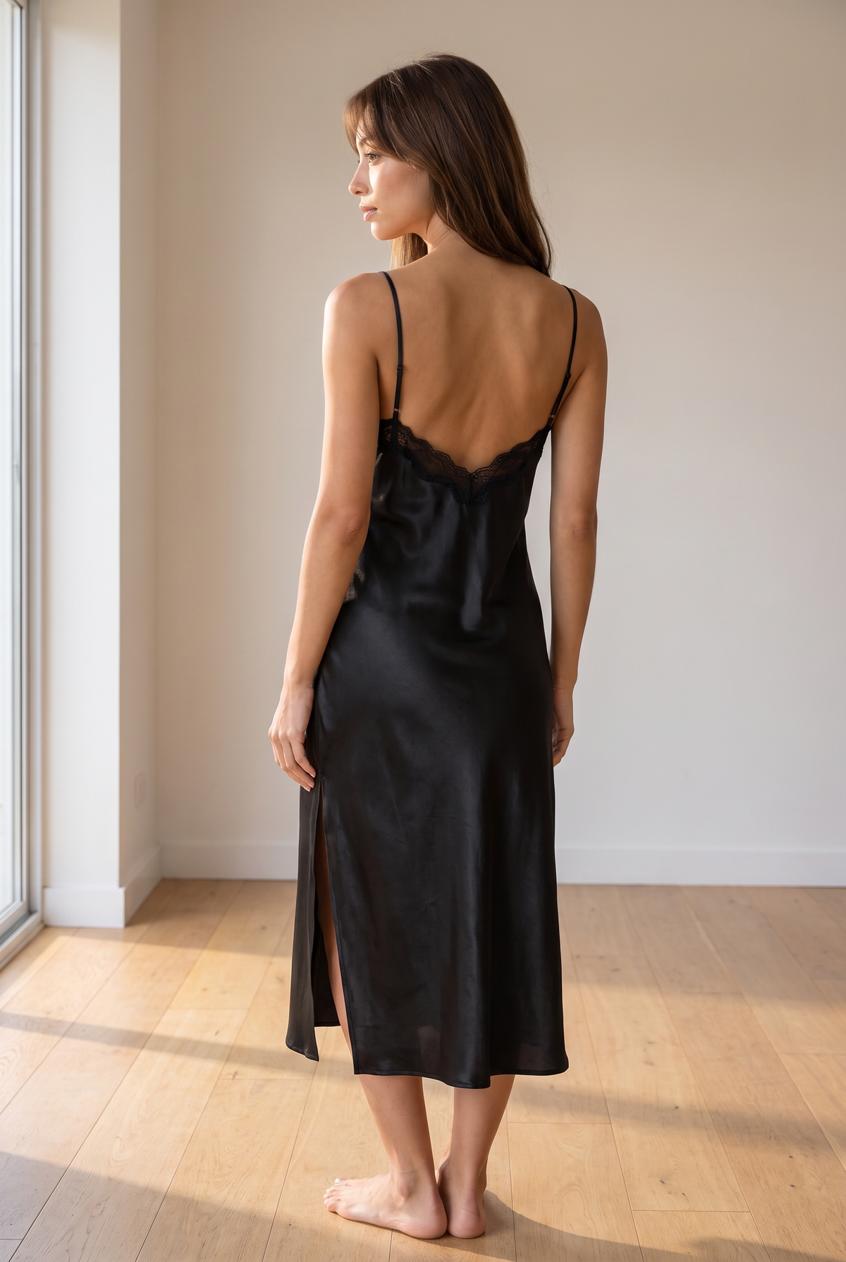 Black Lace Trim Side Slit Nightdress product image 4