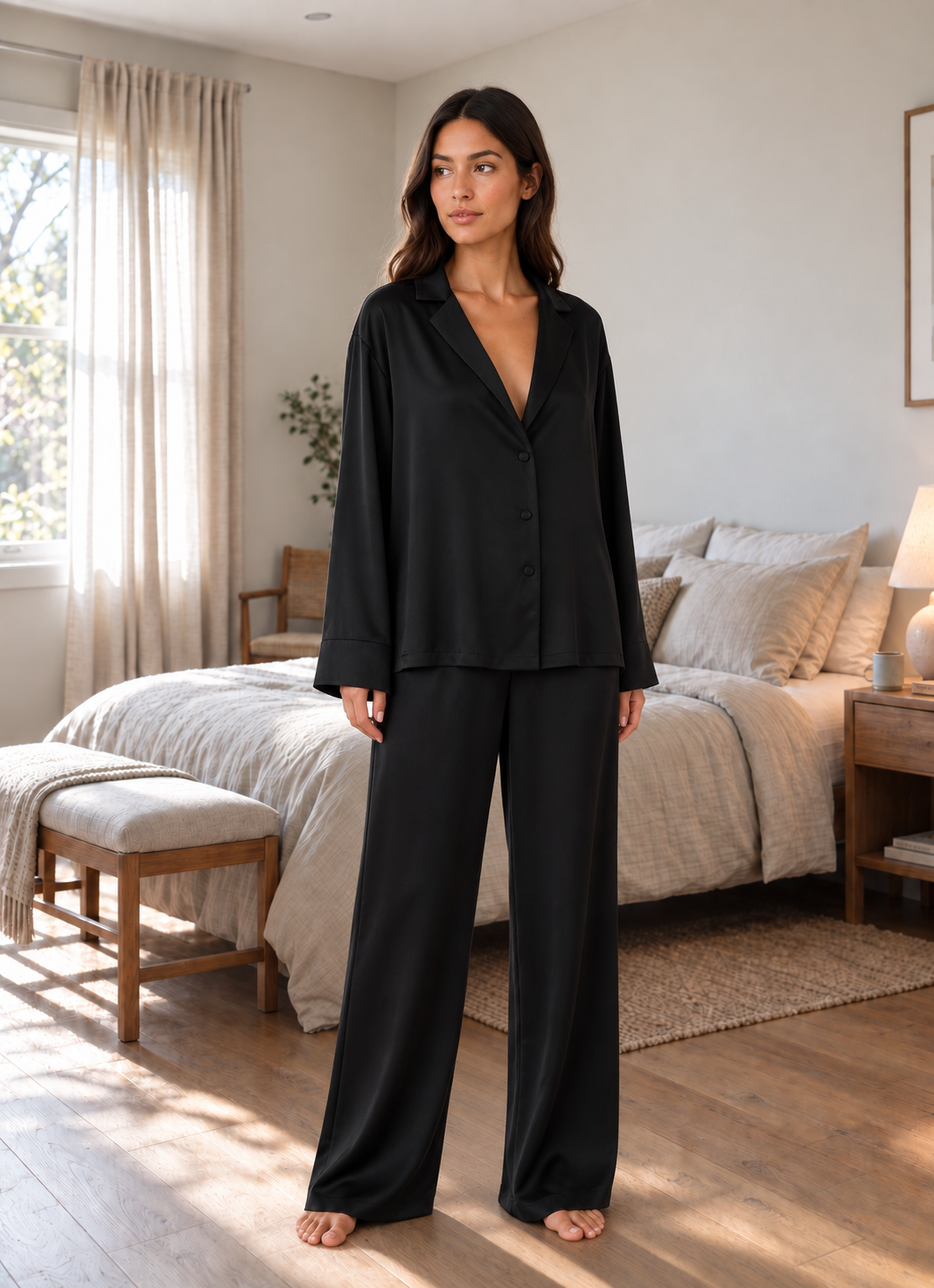 Black Relaxed Lapel Pajama Set product image 1