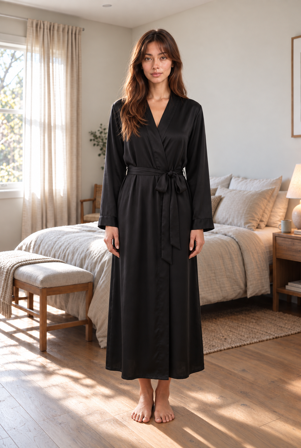 Black Self Tie Sleep Robe product image 1