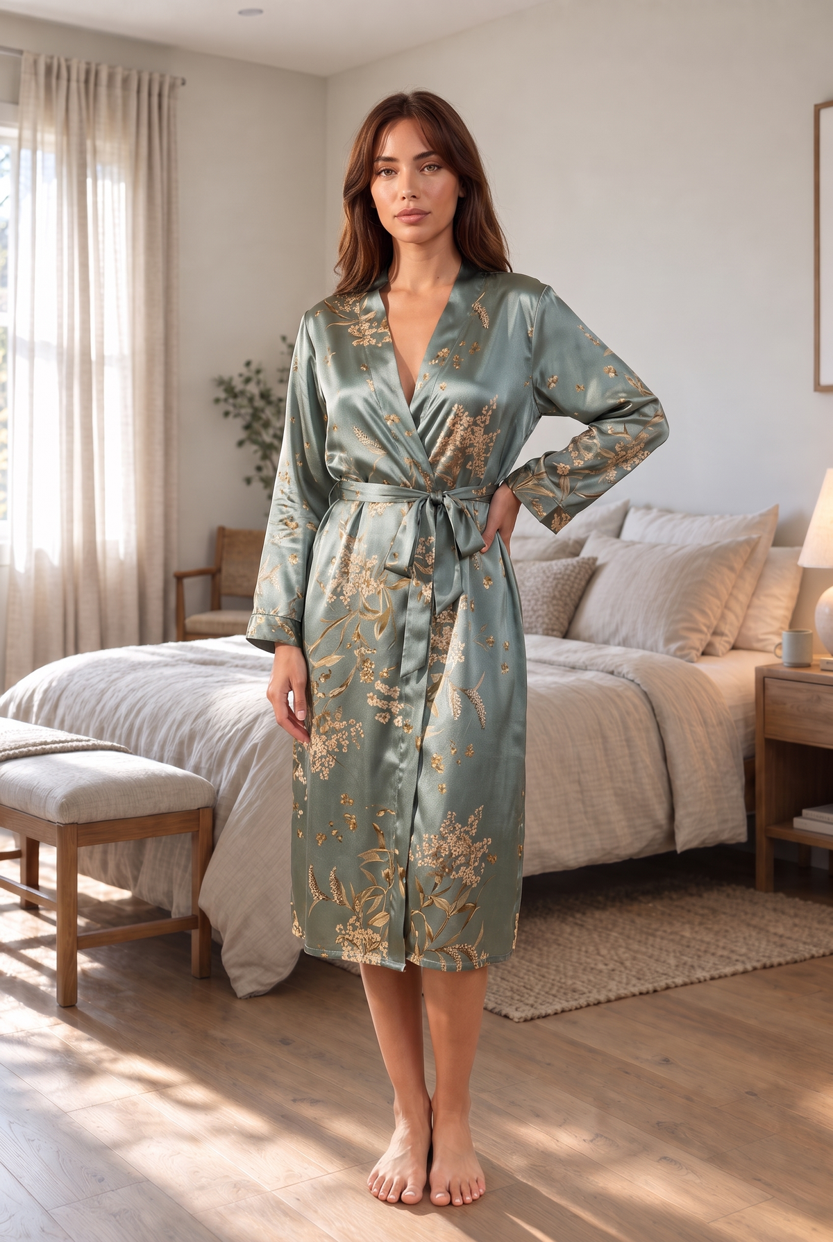 Floral Satin Self Tie Sleep Robe product image 2