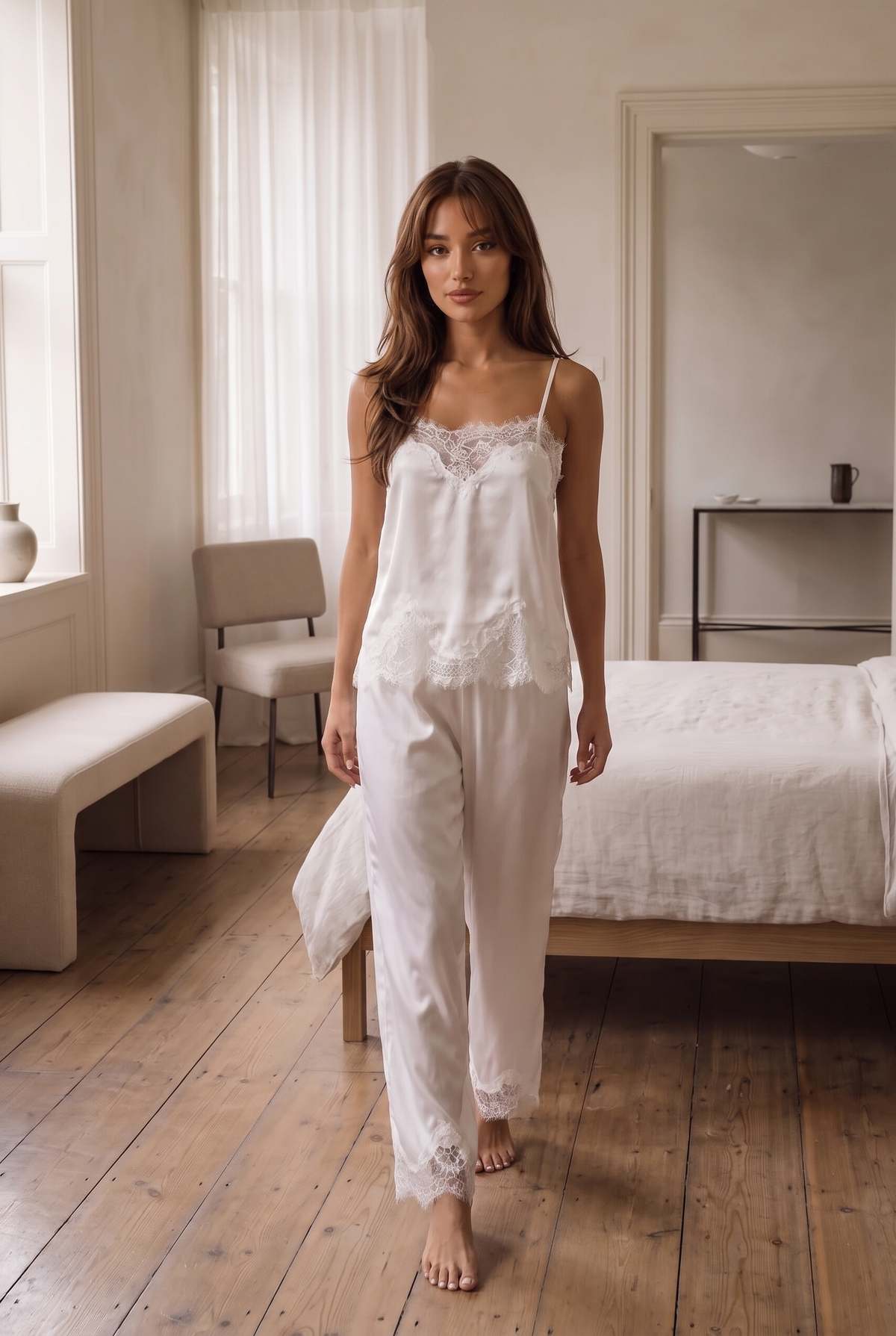 White Lace Trim Cami Pant Set product image 5