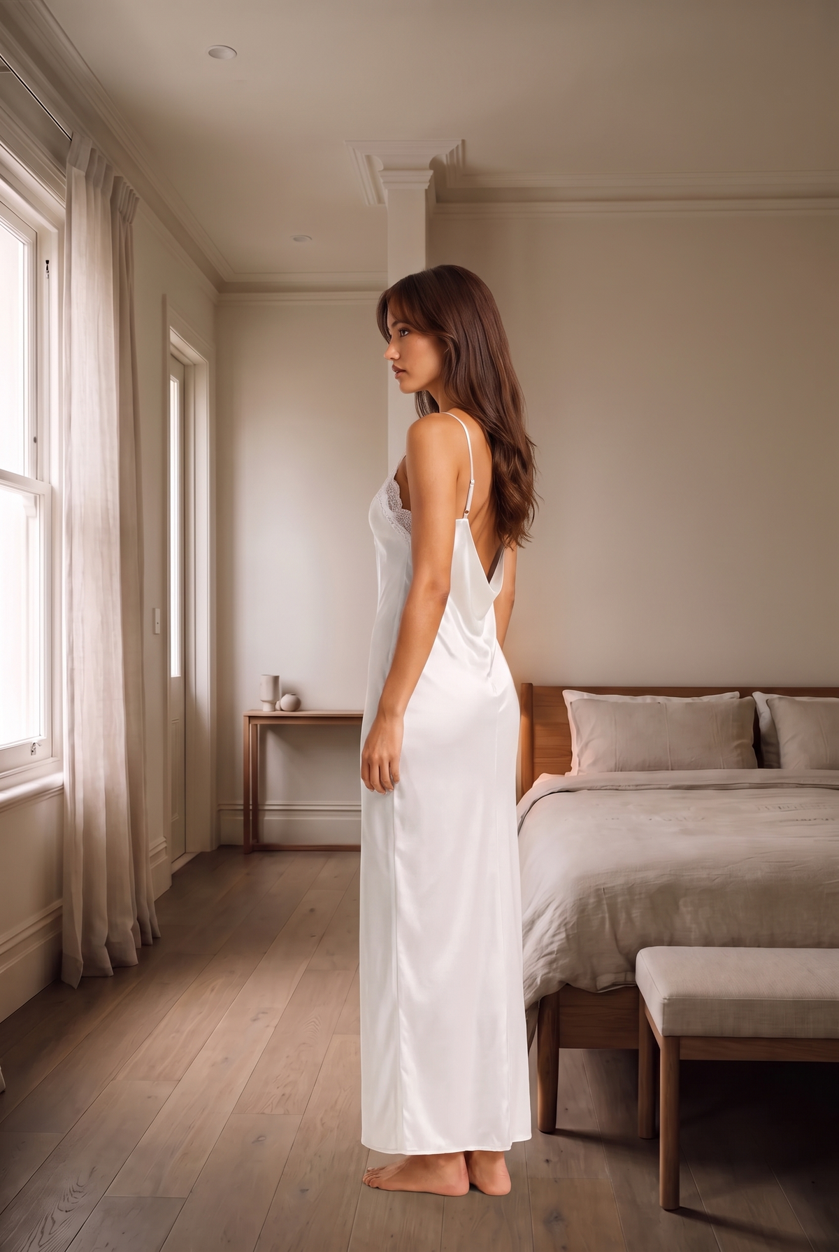 White Open Back Lace Trim Nightdress product image 3